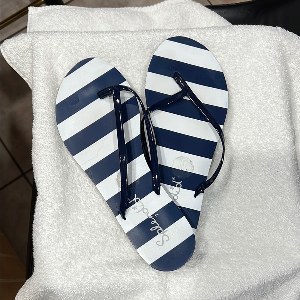 Splendid Women’s Navy and White Striped Flip Flops- Size 7